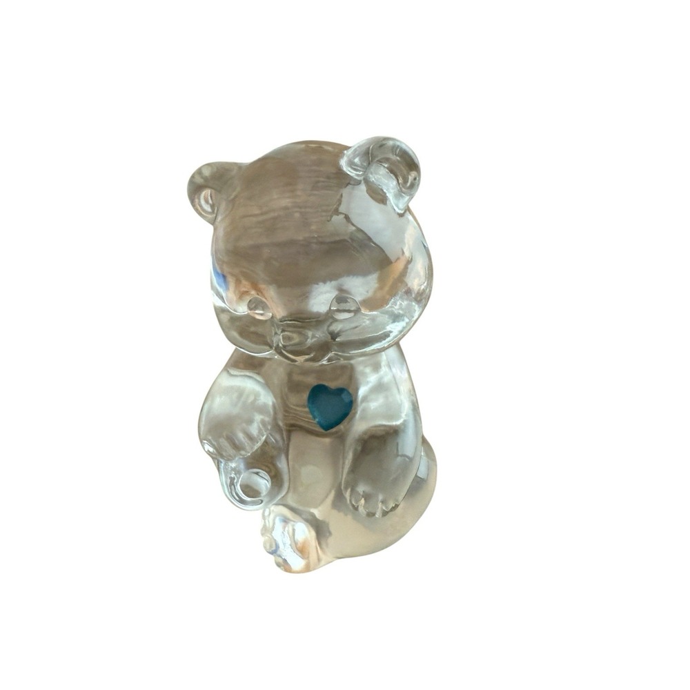 Fenton‎ Bear Figurine, December Birthstone Clear Glass Bear W/Blue Heart